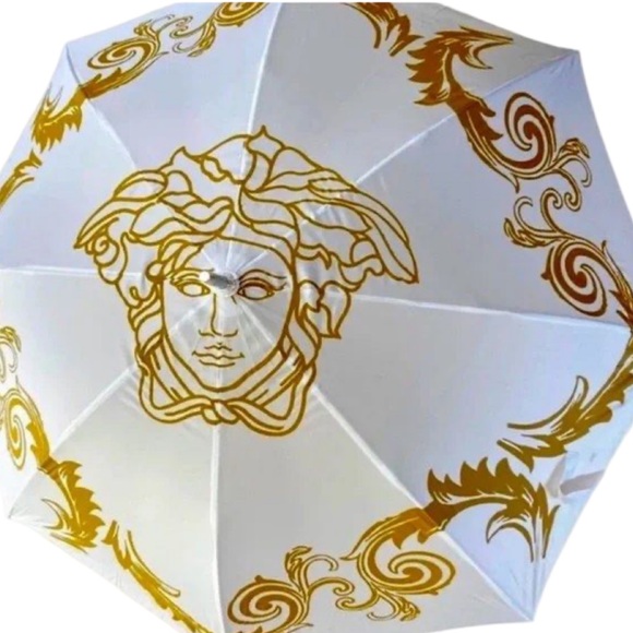 Versace Medusa Limited Fragrance Collection - 31" Large Umbrella. White and Gold - Picture 9 of 10